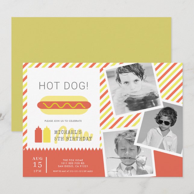 Invitation HOT DOG! Photo Enfants modernes Collage Anniversai (Devant / Derrière)