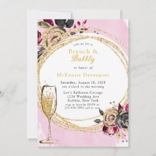 Invitation Hot Pink Black Peony Gold Brunch & Bubbly