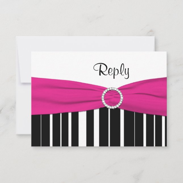 Invitation Hot Pink, Black, White 16th Birthday Reply Card (Devant)