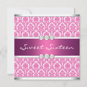 Invitation Hot Pink Damask Sweet