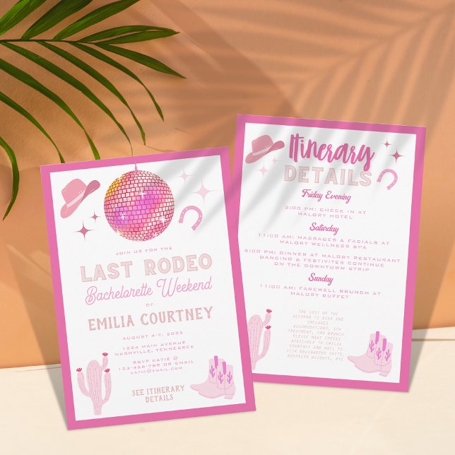 Invitation Hot Pink Disco Dernier Rodeo Bachelorette Week-end (Créateur téléchargé)