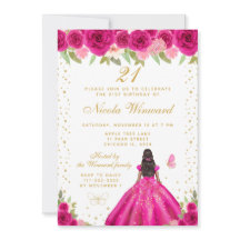 Hot Pink Floral Dark Skin Princess Birthday Party
