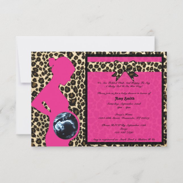 Invitation - Hot Pink Leopard Baby Shower Sonogram (Front)