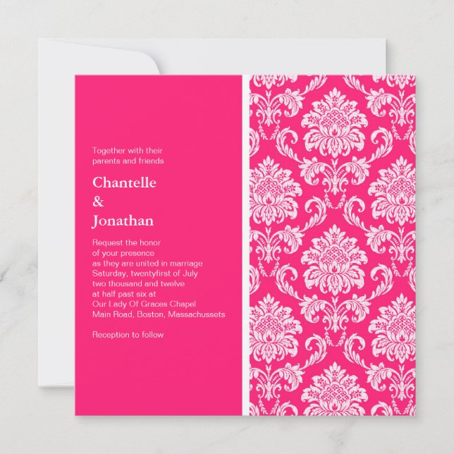 Invitation Hot Pink Mariage damassé (Devant)