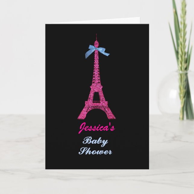 Invitation Hot Pink Paris Tour Eiffel Baby shower (Devant)