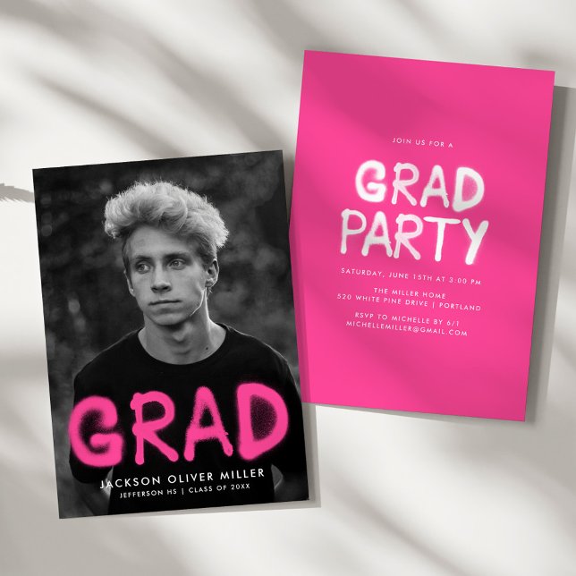 Invitation Hot Pink Spray Paint Photo Graduation Party (Créateur téléchargé)