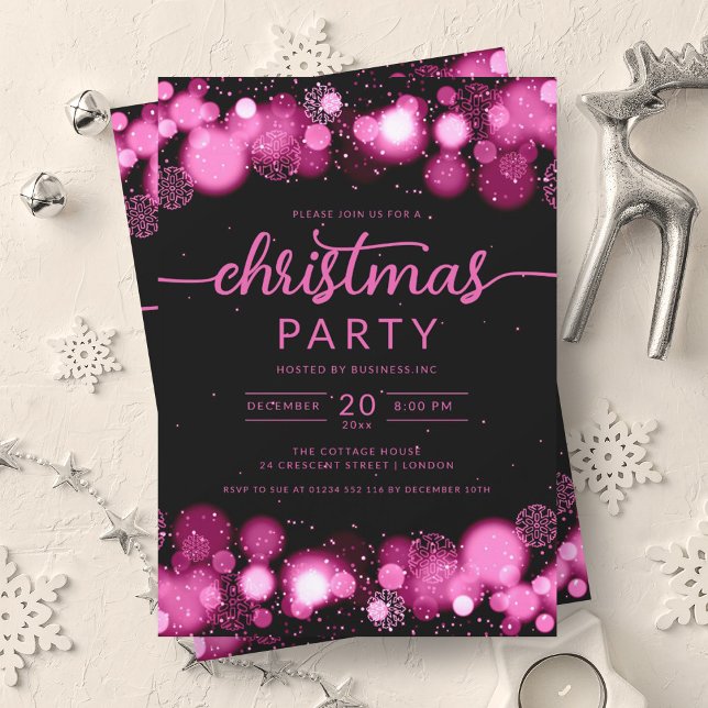 Invitation Hot Pink Winter Wonderland Entreprise Noël (Hot Pink Winter Wonderland Company Christmas Invitation)