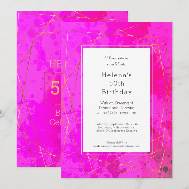 Invitation Hot rose 50e anniversaire fête chic moderne (Devant / Derrière)