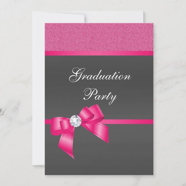 Invitation Hot Rose & Black Graduation Party (Devant)