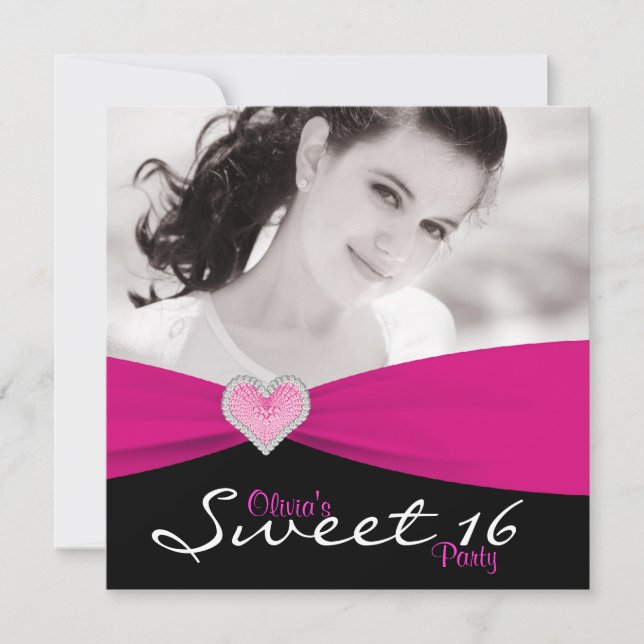 Invitation Hot rose Black Sweet 16 Anniversaire (Devant)