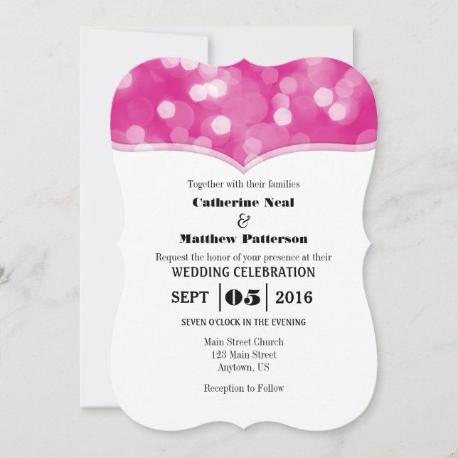 Invitation Hot rose Bokeh Parties scintillant lumière mariage (Devant)