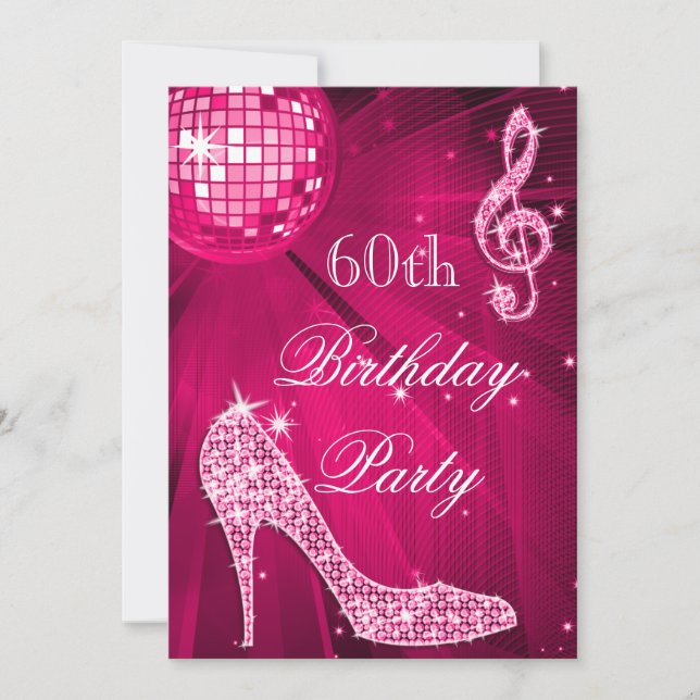 Invitation Hot rose Disco Ball Sparkle Heels 60e anniversaire (Devant)