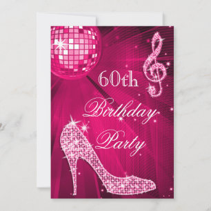 Invitation Hot rose Disco Ball Sparkle Heels 60e anniversaire