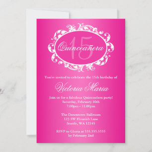 Invitation Hot rose Elegant Swirl Quinceanera fête d'annivers