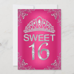 Invitation Hot rose étincelle Diamond Tiara Sweet 16 Invitati