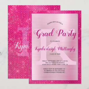 Invitation Hot rose Glam Fun Diamond Sparkle Graduation Party