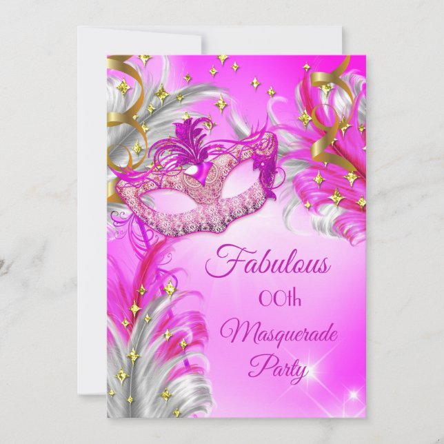 Invitation Hot Rose Gold Masquerade Party Fabrique Anniversai (Devant)