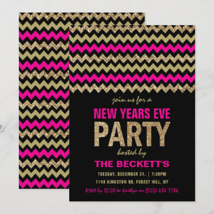 Invitation Hot rose & Gold Parties scintillant Chevron New Ye