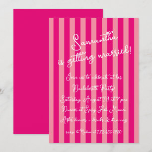 Invitation Hot Rose Gras Gras Stripes Script Bachelorette