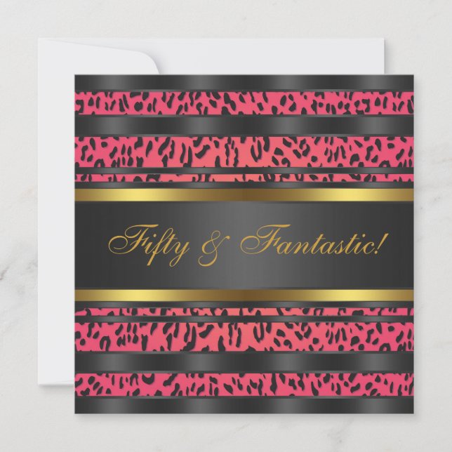 Invitation Hot rose Leopard Gold Womans 50e fête d'anniversai (Devant)