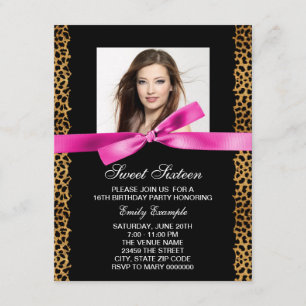 Invitation Hot rose léopard photo Sweet 16 Anniversaire fête