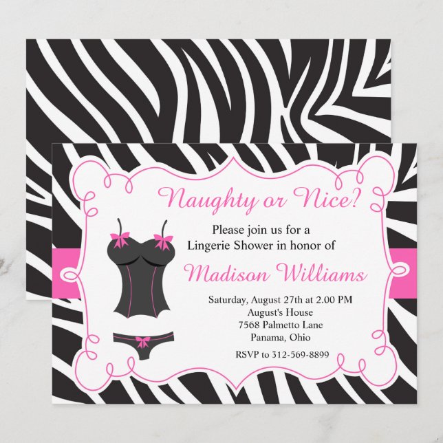 Invitation Hot rose Naughty ou Nice Lingerie Fête des mariées (Devant / Derrière)