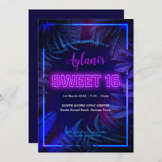 Invitation Hot rose Neon Glow Sweet 16 Anniversaire