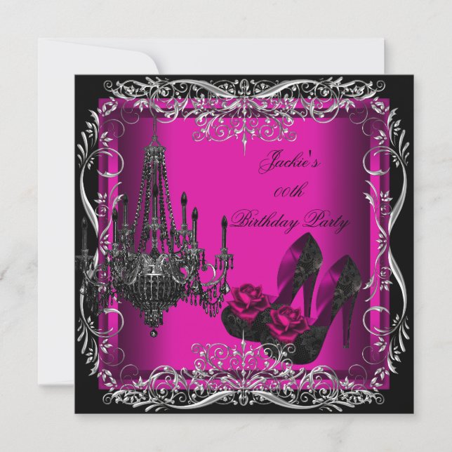 Invitation Hot rose Noir fête Anniversaire Chaussures talon h (Devant)