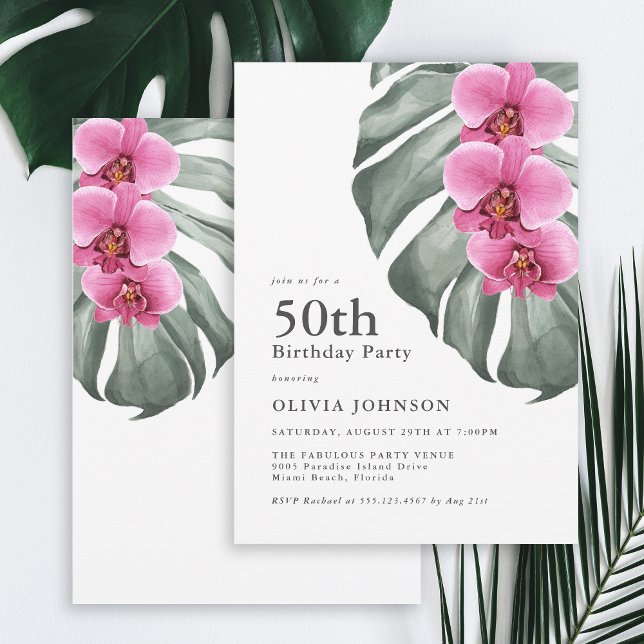 Invitation Hot rose Orchidées Tropical 50th Birthday Party (Créateur téléchargé)