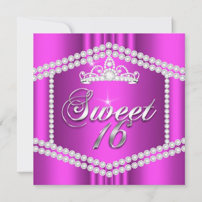 Invitation Hot rose Princess Sweet 16 Partie Diamond Trim (Devant)