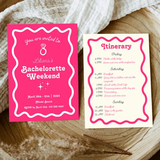 Invitation Hot rose rétro Wave Bachelorette Week-end Itinérai (Créateur téléchargé)