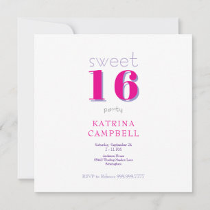 Invitation Hot rose Sweet 16 Carré fête d'anniversaire