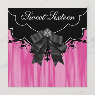 Invitation Hot rose Sweet sixteen noir fête d'anniversaire In