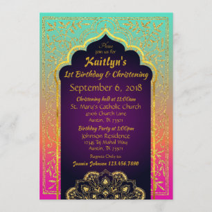 Invitation Hot rose Tangerine Aqua Bollywood nuits arabes