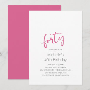 Invitation Hot rose tendance moderne minimaliste 40e annivers
