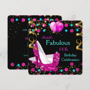 Invitation Hot rose Turquoise Bleu Haut talons Anniversaire