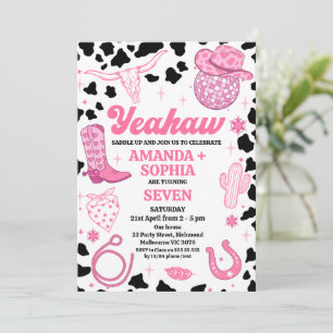 Invitation Hot rose Twin Cowgirl Rodeo Western Disco Annivers