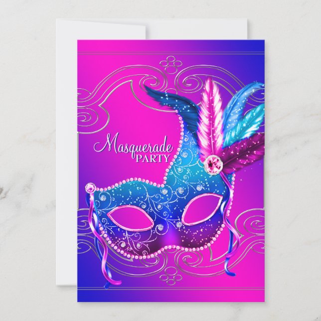 Invitation Hot rose violet mascarade (Devant)