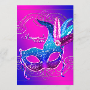 Invitation Hot rose violet mascarade
