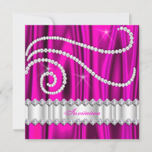 Invitation Hot Rose White Diamonds Silver Anniversaire