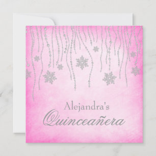 Invitation Hot Rose Winter Wonderflakes Quinceanera