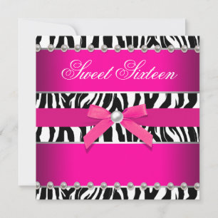 Invitation Hot rose Zebra Sweet 16 Anniversaire