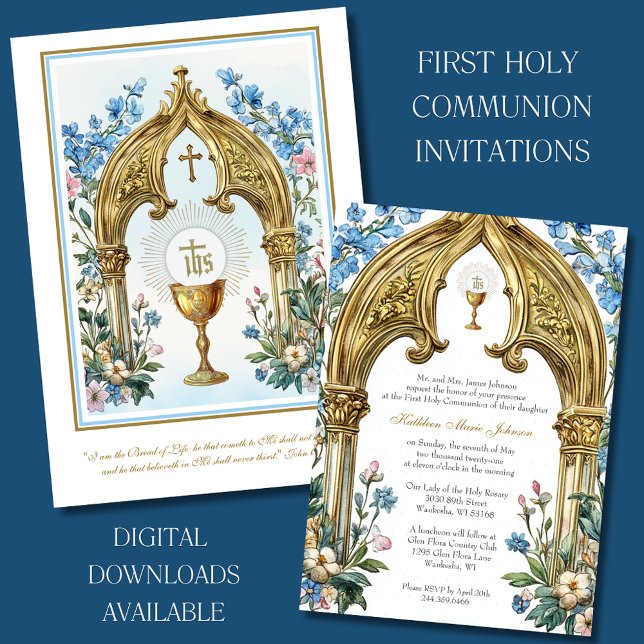 Invitation Hôte de la première communion florale et de chalic (Créateur téléchargé)