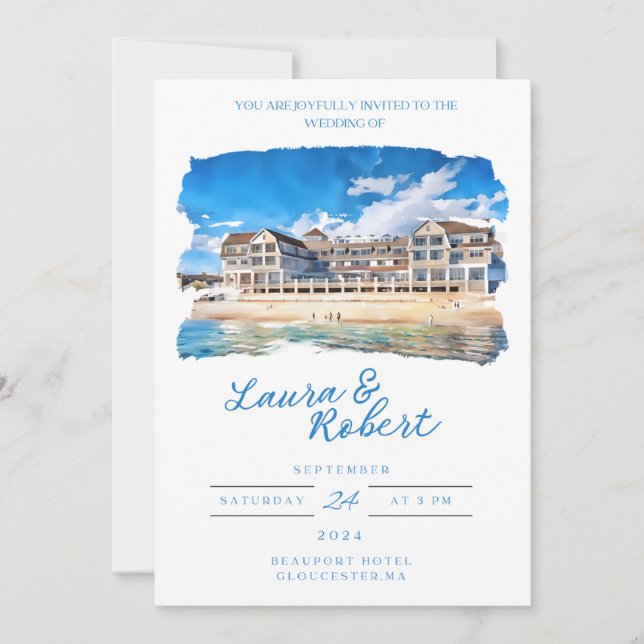 Invitation Hôtel Beauport Massachusetts Lieu Aquarelle  (Devant)