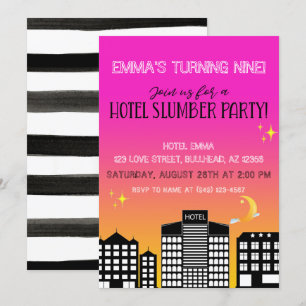Invitation Hotel skyline fille slumber party pink ombre