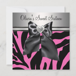 Invitation HotPink Zebra Sweet sixteen Anniversaire