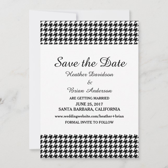 Invitation Houndstooth Enregistrer l'Invitation de date, noir (Devant)