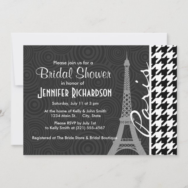 Invitation Houndstooth noir et blanc ; Paris (Devant)