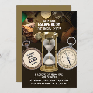 Invitation Hour Glass Design, Salle d'évasion, Anniversaire