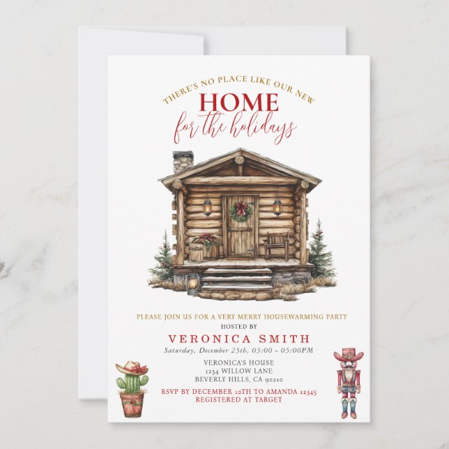 Invitation Housewarming Party Cozy Cabin Rustic Winter (Devant)